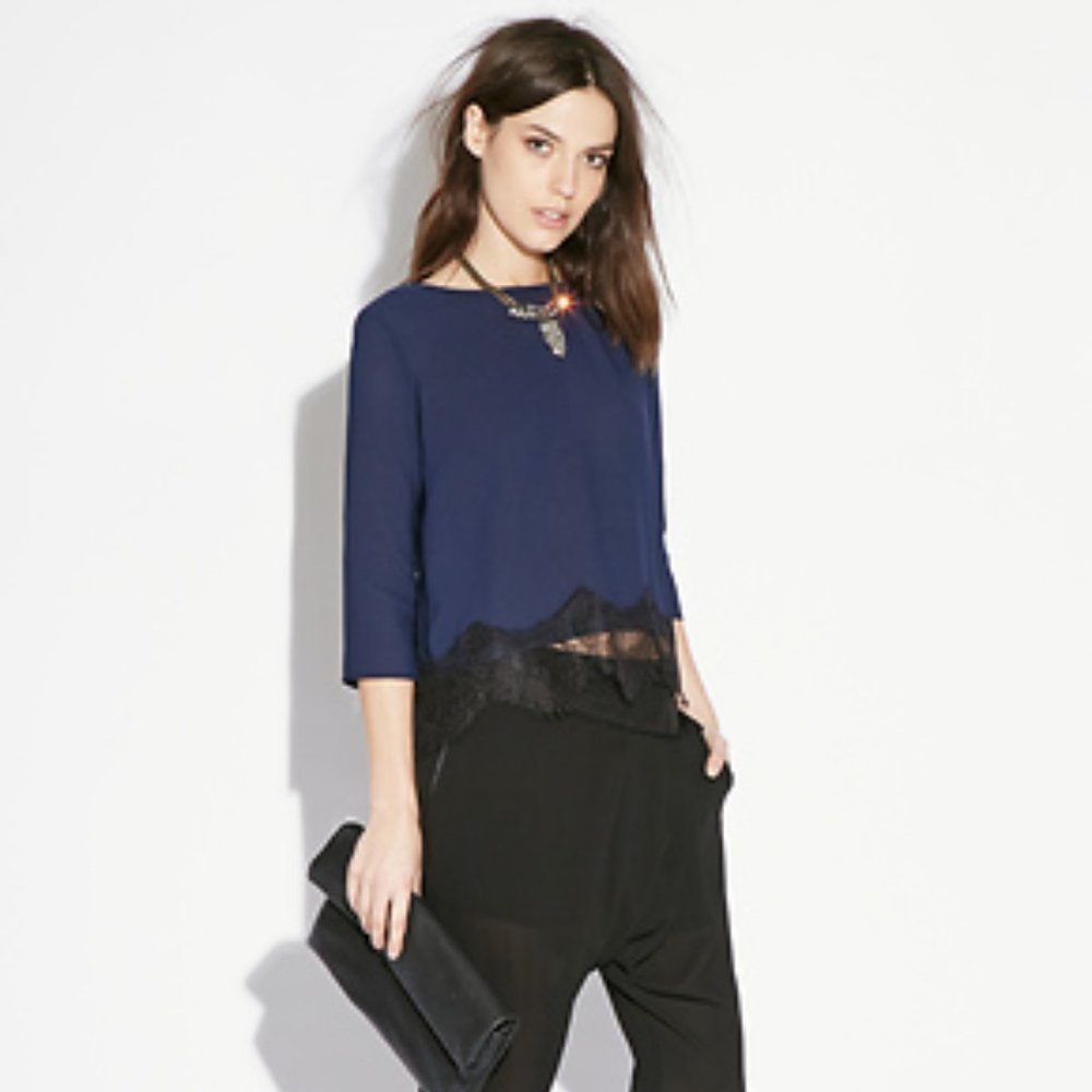 Navy Lace Samuela Crop Top - Size Small / NWOT